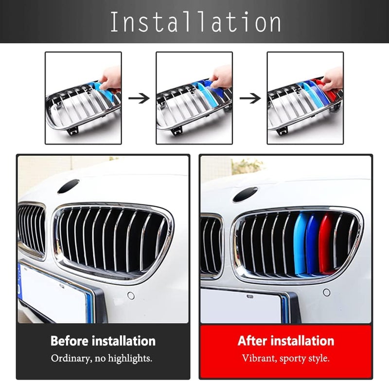 Goodream Tricolored Grille Insert Trims Compatible With BMW 2010-2016 F10 F11 5 Series 528i 535i 550i with Standard Center Chrome Kidney Grill (10 Beams), NOT 12-Beam Black Grille - Image 5